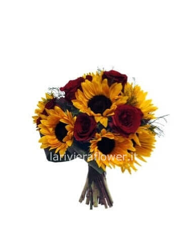 bouquet con girasoli e fiori misti